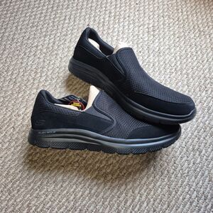 Skechers Work Relaxed Flex Fit McAllen SR Black Slip On Shoes 77048 - Men’s 14